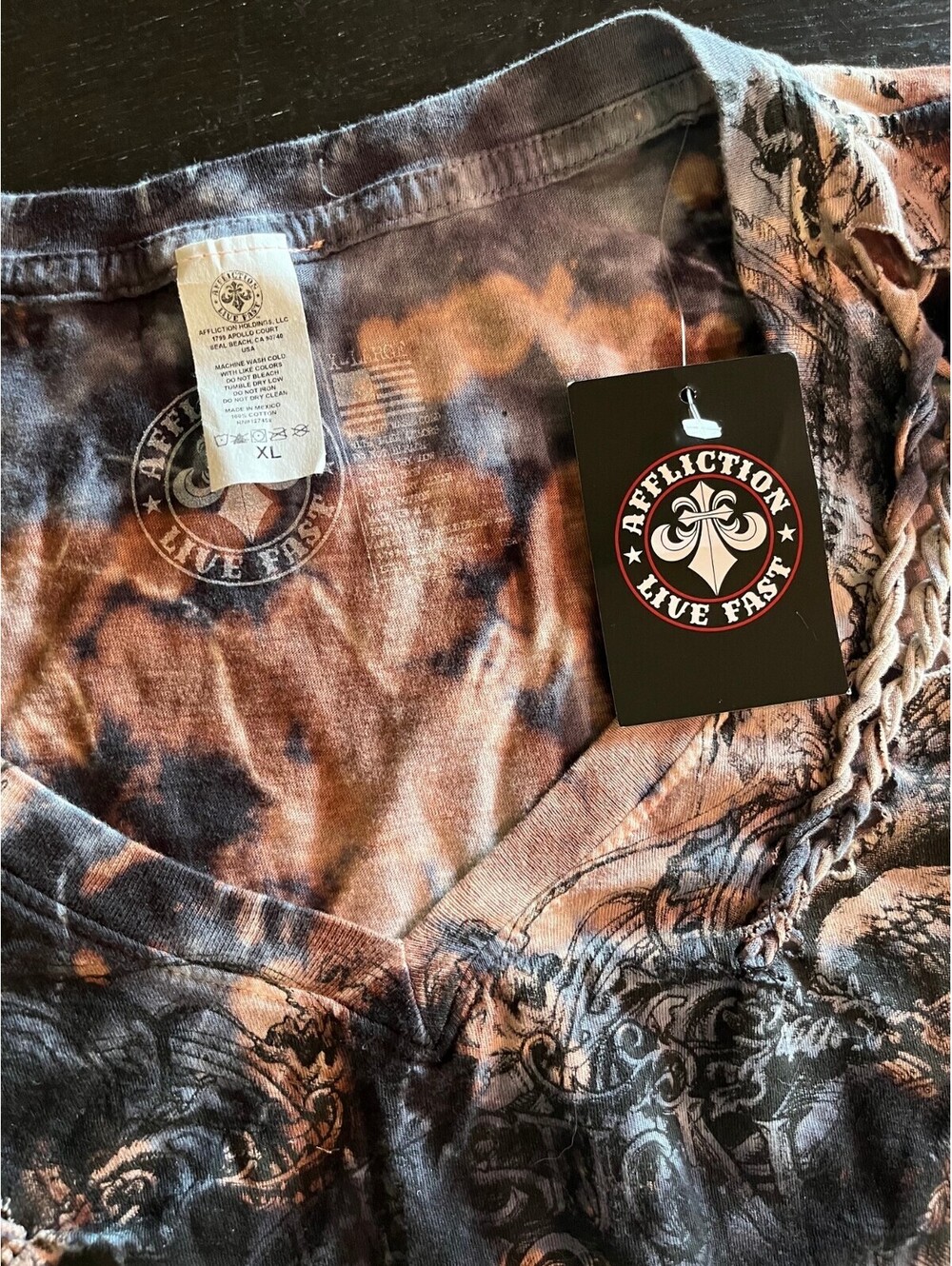 NWT AFFLICTION Live Fast Babydoll XL Extra Large Wing Tie Dye Bleach Fitted - Picture 5 of 5